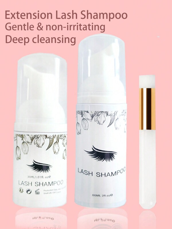 Eyelash Extension Cleansing Kit, Including 60ml Lash Extension Cleaning Mousse And Lash Extension Cleaning Agent, Mild And Non-Irritating, Suitable For All Skin Types, For Eyelash Extension Foam Shampoo And Eyelid Cleansing, Suitable For Salon And Home Use. Lash Glue,Eye Lash Glue