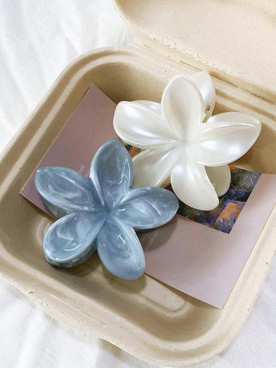 1 件/2 件/3 件大理石染色花卉，珍珠白复古优雅木兰发夹适合编织和盘发，适合日常佩戴、通勤、外出、晚餐、派对、度假、波西米亚风格发夹发夹发夹秋冬花朵发饰女士 - 彩色 - 查看 1