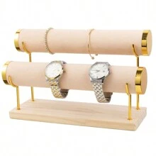 1 tháp trang sức nhiều lớp bằng vàng - Giá trưng bày đồng hồ, vòng tay, vòng đeo tay - Giá đựng trang sức chắc chắn và có thể điều chỉnh được với thiết kế nhỏ gọn cho ngày lễ tình nhân - Màu be - Xem 4