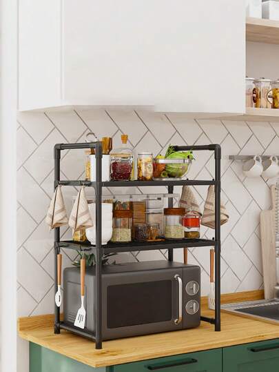 1pc Microwave Oven Rack, Heavy Duty Kitchen Oven Storage Shelf, Multi-Layer Organizer Rack For Kitchen, Cookware, Spice,Kitchen Storage,Kitchen Organizer,Kitchen Organiser,Storage Items,Kitchen,Storage,Organizer,Organiser,Organization,Organizers,Drawer Organizer,Travel,Kitchen Items,Kitchen Utensils,Kitchen Tools,Kitchen Things.