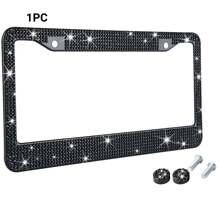 SCHWARZE Bling Diamant Nummernschild Rahmen 2 Packungen - AIRXWILLS Strass Nummernschild Rahmen für Frauen, Edelstahl funkelnder Auto Kennzeichenrahmen, 3 Stile zur Auswahl: 1 Stück/2 Stück/2 Stück + Bling Ventilkappen - Schwarz - Übersicht 9
