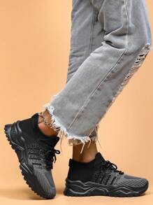 Women's Breathable Fashionable Socks Shoes With Laces, Suitable For All Seasons - 黑色 - 查看 6