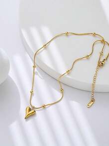 1件优雅心形吊坠，18K镀金不锈钢项链，适合女性日常佩戴、派对场合或情人节礼物 - 金黃色 - 查看 1