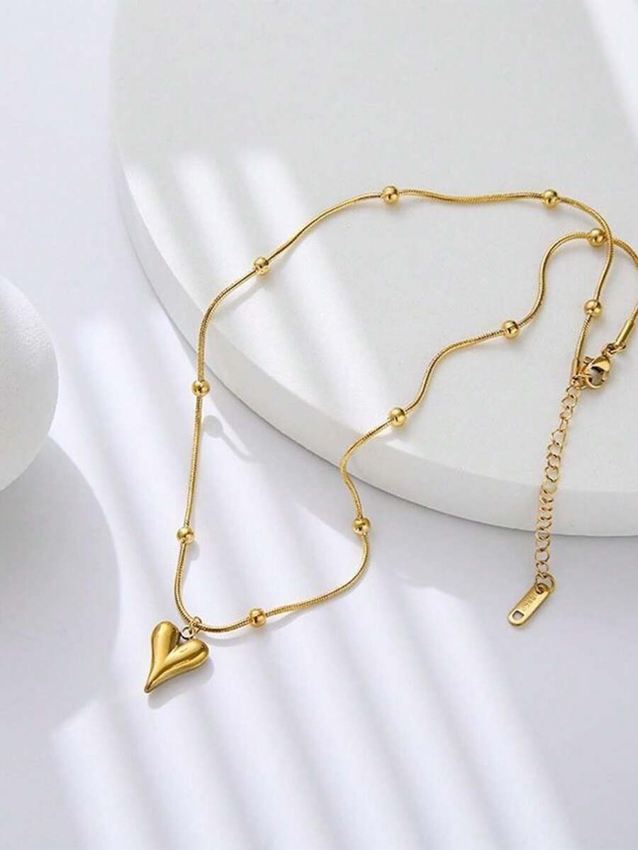 1件优雅心形吊坠，18K镀金不锈钢项链，适合女性日常佩戴、派对场合或情人节礼物 - 金黃色 - 查看 1