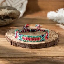1pc Bohemian Fabric Tassel Handmade Woven Bracelet, Colorblock Summer Holiday Style