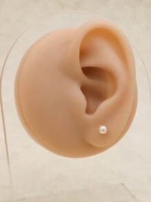 1 对/2 件简约复古小香风圆形纽扣仿珍珠耳环女士不锈钢首饰 - 金色 - 查看 4