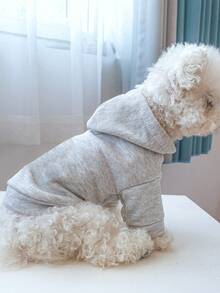 1 chiếc áo nỉ trùm đầu cho chó và mèo nhỏ, màu xám nhạt trơn - Màu Xám nhạt - Xem 3