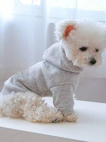 1 chiếc áo nỉ trùm đầu cho chó và mèo nhỏ, màu xám nhạt trơn - Màu Xám nhạt - Xem 4