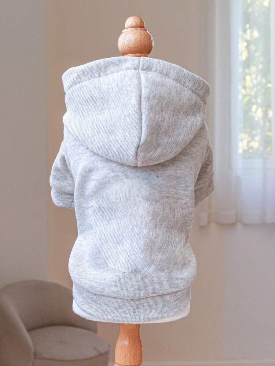 1 chiếc áo nỉ trùm đầu cho chó và mèo nhỏ, màu xám nhạt trơn - Màu Xám nhạt - Xem 1