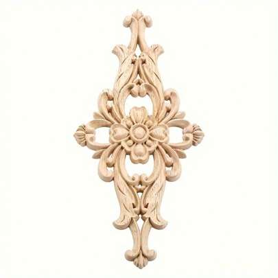 1pc Wood-Carved Furniture Appliques Onlays,  Unpainted Center Carving Decal For Door Wall Ceiling Cabinet Dresser Decoration