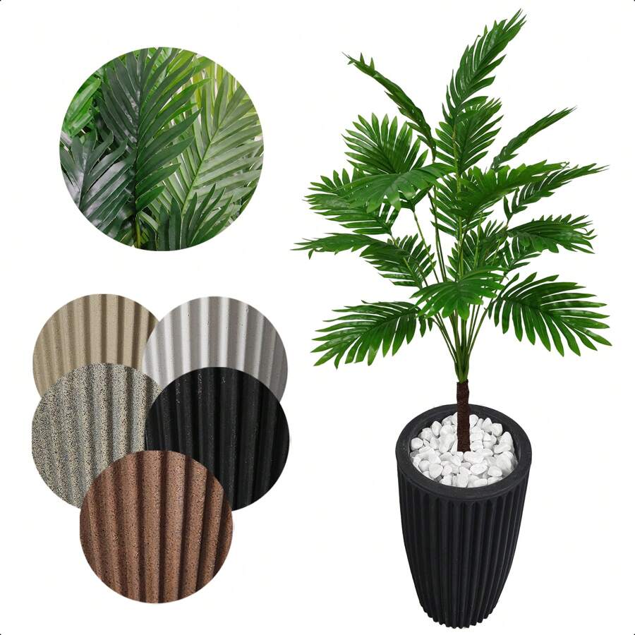 Little Lie Flower Artificial Coconut Tree Living Room Palm Tree With Vase Column Decoration - màu đen - Xem 1