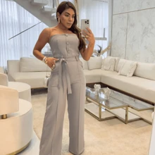 Women's Strapless Tailored Jumpsuit - 灰色 - 查看 1
