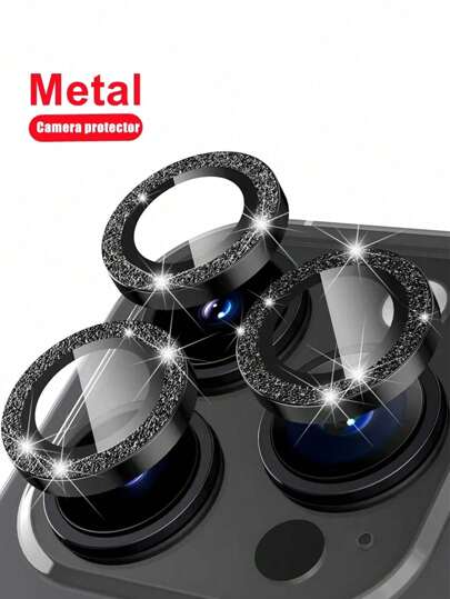 3 PIEZAS Protector de anillo de metal compatible con iPhone16 15 14 13 11 12 Pro Max Protección de lente de cámara Compatible con iPhone 11 14 Pro Max Regalo para cumpleaños, familia, amigos Cristal brillante, protector de lente, accesorios para teléfonos