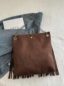 Túi Tote Dung Tích Lớn Phong Cách Bohemian Túi Đeo Vai Đa Năng Có Tua Rua Thời Trang Túi Xách Nữ - Cà phê nâu - Xem 7