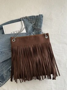 Túi Tote Dung Tích Lớn Phong Cách Bohemian Túi Đeo Vai Đa Năng Có Tua Rua Thời Trang Túi Xách Nữ - Cà phê nâu - Xem 5