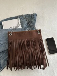 Túi Tote Dung Tích Lớn Phong Cách Bohemian Túi Đeo Vai Đa Năng Có Tua Rua Thời Trang Túi Xách Nữ - Cà phê nâu - Xem 6