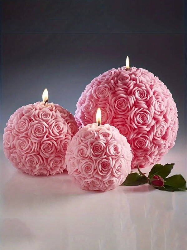 1pc Candle Mold 3D Rose Ball Candle Resin Silicone Mold Valentine's Day Casting Mold, Creative Elegant Flower Candle Holder Suitable For DIY