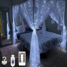万圣节快乐仙女窗帘灯适用于卧室 300 LED，圣诞灯串 USB 插头 8 种模式壁挂闪烁带遥控器适用于室内/室外婚礼派对背景装饰，房间装饰圣诞装饰圣诞灯卧室装饰家居装饰派对装饰节日节日圣诞节礼物感恩节圣诞树装饰饰品万圣节装饰房间装饰万圣节花园装饰礼物仙女节日装饰节日装饰 - 銅線窗簾燈 - 查看 17