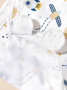 2pcs/Set Baby Unisex Printed Hat And Swaddle Blanket, Spring/Summer