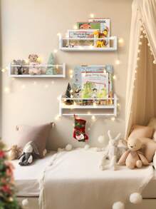Einzigar Set Of 3 Bookshelves , Natural Wood  Floating Shelves Wall Mount Storage Shelf With Towel Bar Hainging Bookshelf For Kids Room Bedroom Living Room Decor, White - 白色 - 查看 7