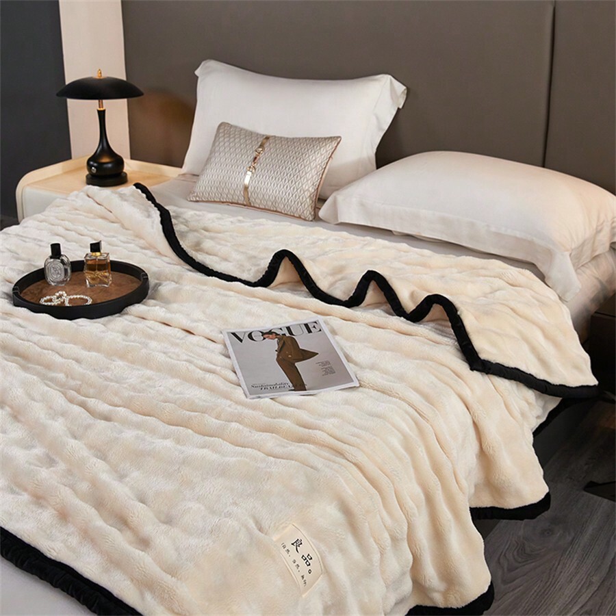 1pc Supersoft Rabbit Fur Plush Blanket, High Density Thickened Warm