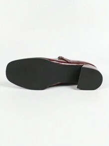 Zapatos elegantes para mujer, diseño minimalista versátil y a la moda. Tacones altos y tacones gruesos, livianos y cómodos, transpirables y adecuados para uso diario. Slip-on con hebilla, en unicolor: nude, rojo, Mary Jane con punta redonda. - Rojo - Ver 8