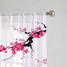 2 panele Plum Blossom Watercolor Landscape Sheer Curtain, półprzezroczyste z kieszenią na drążek, odpowiednie do kuchni, salonu, biura, sypialni, wystroju domu, do użytku przez cały rok