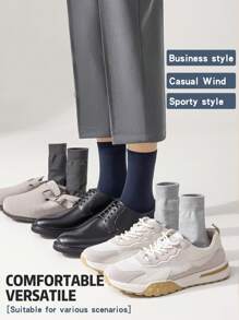 5 双男士黑色西装商务中筒袜，防臭，吸湿排汗，纯色正装袜，适合秋季穿着 - 黑色 - 查看 7