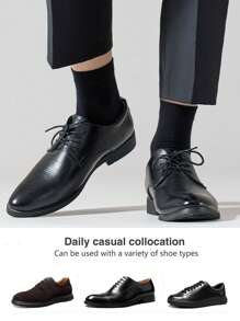 5 双男士黑色西装商务中筒袜，防臭，吸湿排汗，纯色正装袜，适合秋季穿着 - 黑色 - 查看 4