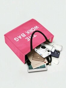 Rose Red Floral Print Linen Tote Bag, Rose Red Canvas Shopping Bag, Teacher Appreciation Gift, Women's Large Capacity Linen Handbag. Large Capacity, Can Carry Small Wallet, Ideal Shopping Bag. Multifunctional Portable Teacher Tote Bag - Hot Pink - View 8