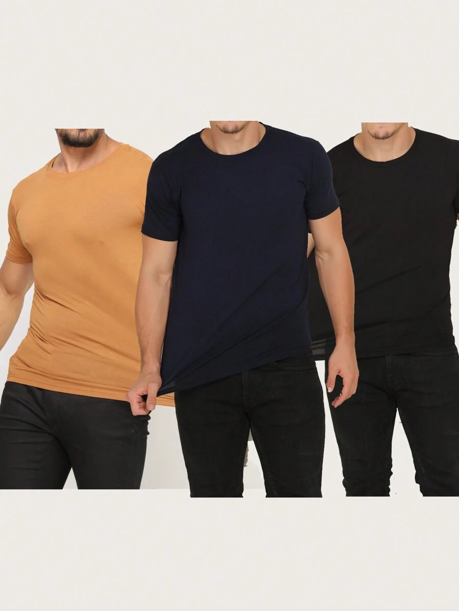 3 Piece Kit Basic Short Sleeve T-Shirts With Elastane Visco Lycra Mesh (Cold Mesh) - Camel - Ver 1