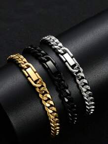 1pc New Fashionable Twist Curb Chain Stainless Steel Bracelet For Men - Star - View 1