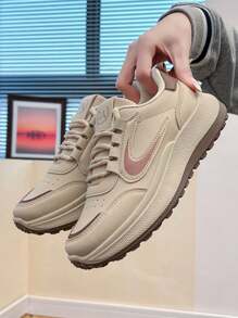 2025 Women's White Casual Sneakers, New Korean Version Ins Style Student Sports Shoes, Platform Loafers For Street Style, Burgundy Color, Fashion Retro Chunky Sneakers, Party & Gift - Brown - View 2