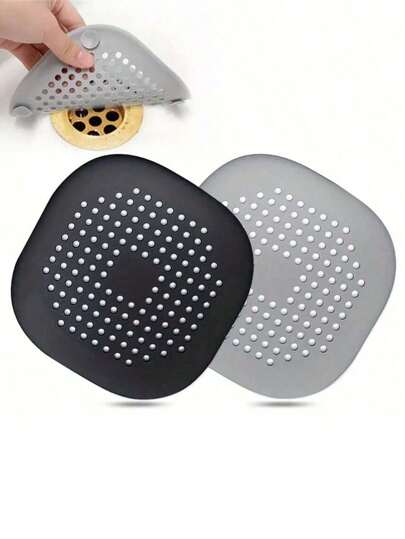 1pc/2pcs Pack Hair Drain Collector, Square Shower Drain Cover, Silicone Hair Plug With Suction Cup, Sink Anti-Clogging Filter, Bathtub Shower Floor Drain Plug, Silicone Kitchen Deodorizing Plug, Bathroom Tools Commercial Cleaning Service/Store Home Bathroom Decor Fall Decor Back To School