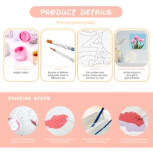 1pc Framed Painting By Numbers Cartoon Flowers Beginner Kits Easy To Paint Include Tool Diy Crafts Kits For Home Decors 20x20cm/7.87x7.87inch
