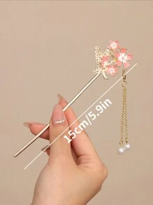 5pcs/1pc Alloy Hair Accessories Sakura Hairpin Hanfu Hair Stick Tassel Cheongsam Bun Clip - Premium Design, Minimalist Elegant, Alloy Material, Easy To Use, Beautiful Gift Hair Styling Pins Hair Bun Maker Bun Hair Piece, School Stuff