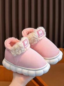 1 双简约冬季儿童靴子厚衬防滑幼儿女童粉色拖鞋 - 粉色 - 查看 2