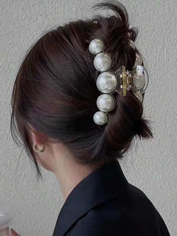 1pc Elegant Pearl Accent Hair Claw Clip For Half Updo And Ponytail
