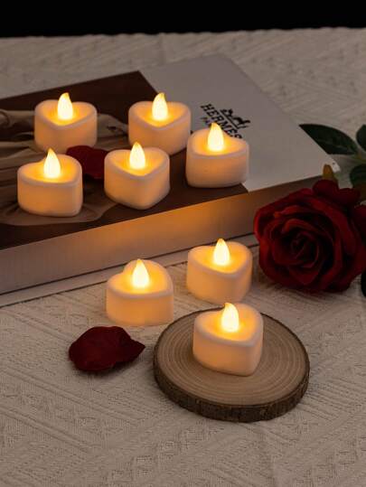 24pcs/6pcs velas eletrônicas LED sem chama em forma de coração, luzes pequenas de atmosfera romântica, luz quente, decoração de feriado, detalhes de mesa