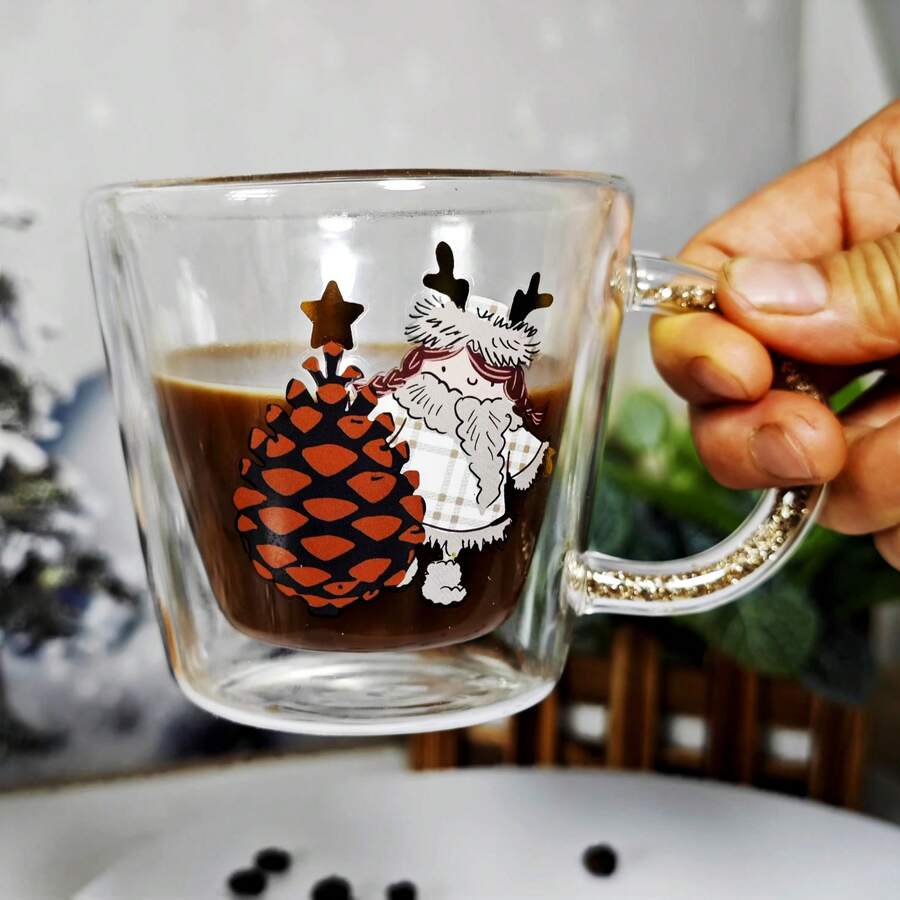 1 confezione e 4 confezioni da 220ml di tazze da caffè a doppia parete, con manico colorato e decorato con strass, idee uniche per decorazioni per ufficio, salotto e cucina, regali per compleanni, Natale, San Valentino per amici, bambini, rientro a scuola - trasparente - Visualizzare 1