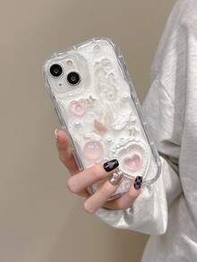 Junk Case Apple Phone Case Featuring Curved Edges, Cream Paint, Pink Heart & Butterfly Design, Shockproof