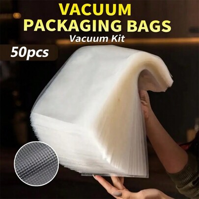 50pcs/Lot Vacuum Sealer Bags, Vacuum Packaging Bags For Vacuum Sealer Machine, Vacuum Sealer Storage Bags Kitchen Tool Fresh Food Preservation, Kitchen Supplies Accessories