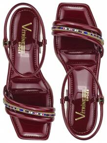 New Patent Leather Block High Heel Sandal With Rhinestone Strap Vitrine Shoes - Gỗ đỏ - Xem 3