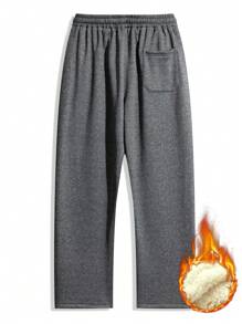 Pantalones casuales con forro térmico para hombre de talla grande, pantalones gruesos y cálidos para otoño e invierno