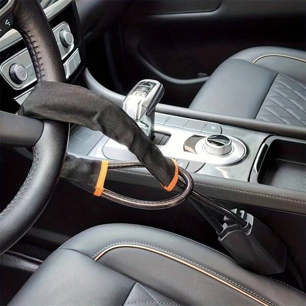 Cerradura antirrobo para automóvil, cerradura del volante, cerradura del cinturón de seguridad, cerradura de hebilla, cerradura de cable de acero, se ajusta a la mayoría de los modelos de automóviles, ABS + cable de acero, anticorte, antidesgaste y antirrobo, protege los bienes del automóvil y disfruta de un viaje seguro