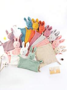 1pc Soft, Breathable & Absorbent  Plaid Rabbit Pattern Baby Bib, Burp Cloth - Multicolor - View 1