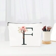 Alfabeto de flores simples Bolsa de maquiagem de lona para mulheres Bolsa de viagem para artigos de higiene pessoal portátil, Bolsa de armazenamento de cosméticos Bolsa de armazenamento de pincéis de cosméticos com fecho de zíper, Itens essenciais para viagens Itens essenciais para cruzeiros Itens essenciais para dormitórios, Presentes para madrinhas de casamento, Presentes para mães, Presentes de aniversário, Presentes para amigos e professores, Decoração para casa, Banheiro Bolsas de maquiagem Organizador de maquiagem Organizador de maquiagem Armazenamento de maquiagem - Branco - Ver 30