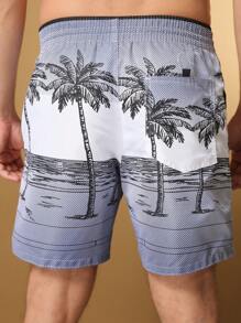 Men's Bermuda Shorts Quick Dry Surf Printed Beach Tactel Adult Shorts Coconut Tree - Màu xanh hải quân - Xem 2