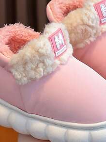 1 双简约冬季儿童靴子厚衬防滑幼儿女童粉色拖鞋 - 粉色 - 查看 6