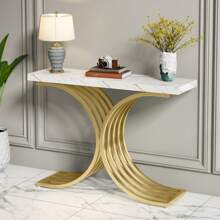 Tribesigns Tavolino sottile consolle con struttura in metallo dorato, 100 x 30 x 80 cm, piccolo tavolo da esposizione, divano per piccoli spazi, per ingresso, corridoio, soggiorno - Bianco - Visualizzare 4